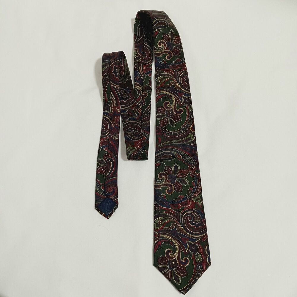 Atkinson's Silk Necktie Paisley Red And Blue 3.5" X 55" Made In Ireland